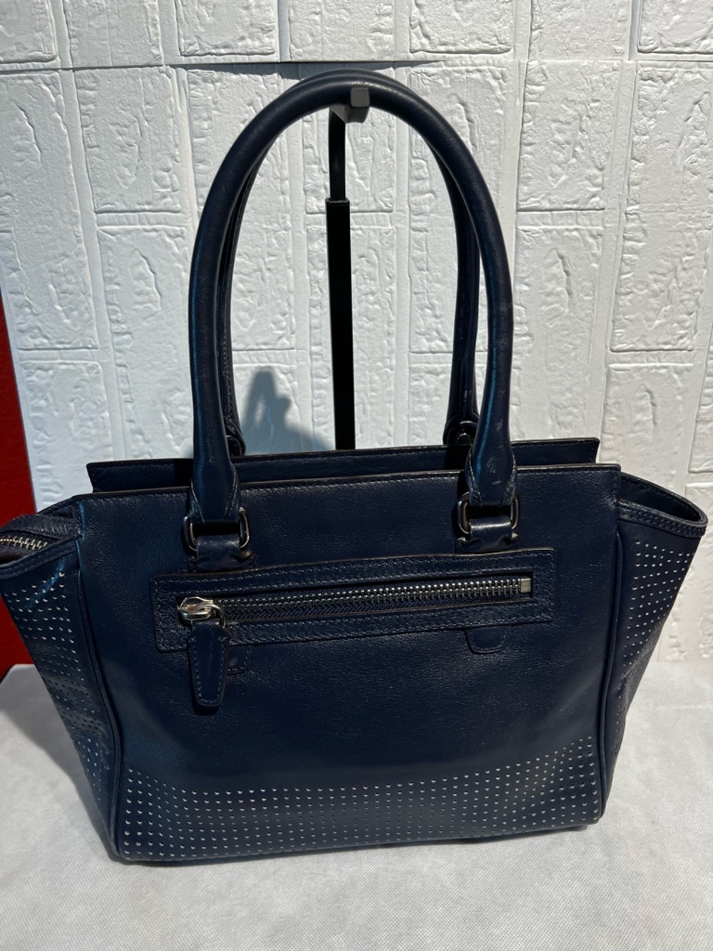 Coach Legacy Navy Leather Candace Tote with Yellow Tassel - Picture 2 of 8